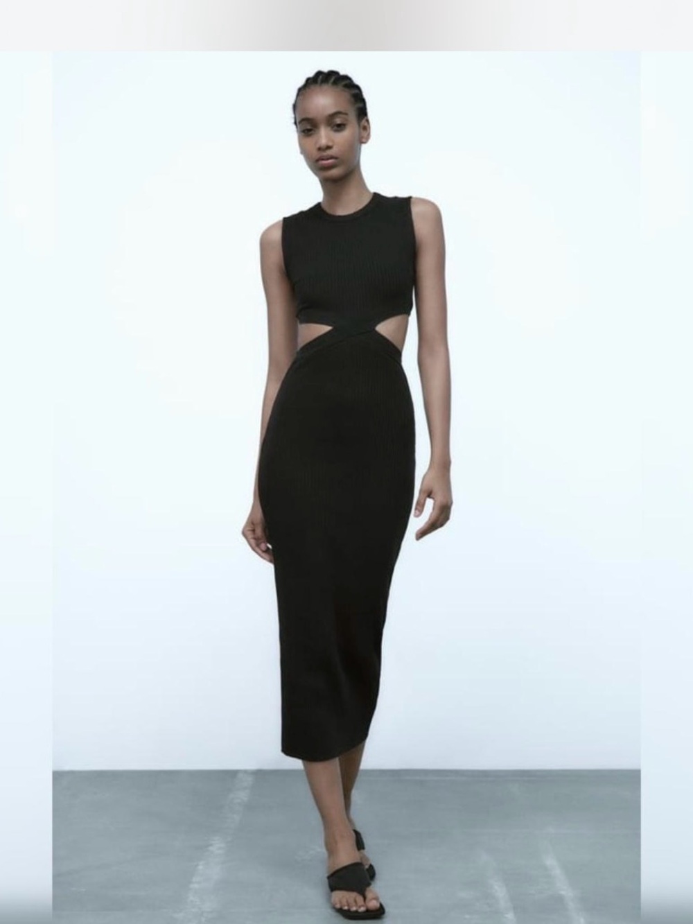 Zara Black Cutout Ribbed Midi Dress